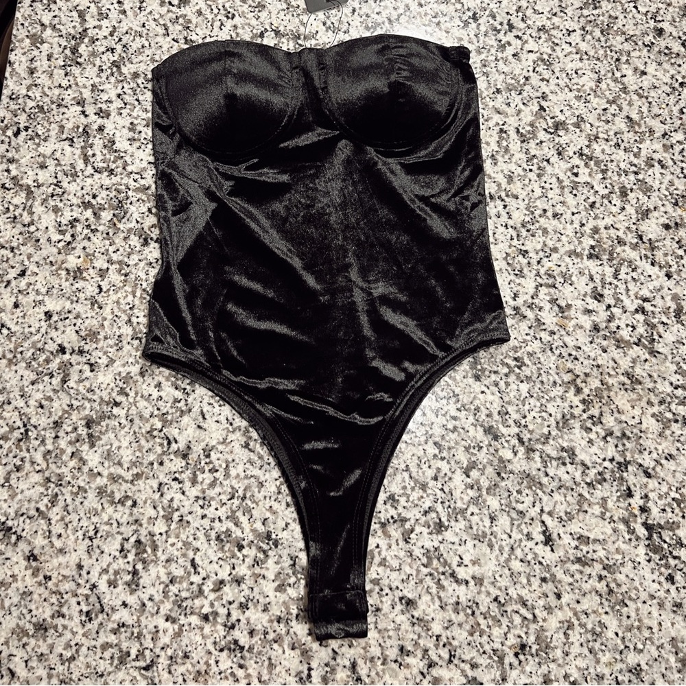 new small black velvet body suit